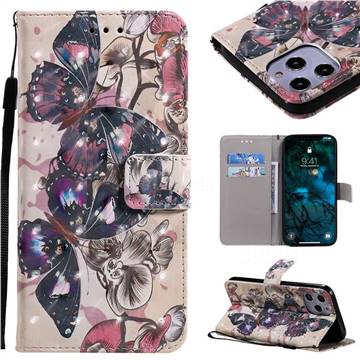 Black Butterfly 3D Painted Leather Wallet Case for iPhone 12 Pro Max (6.7 inch)