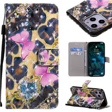 Pink Butterfly 3D Painted Leather Wallet Case for iPhone 12 Pro Max (6.7 inch)