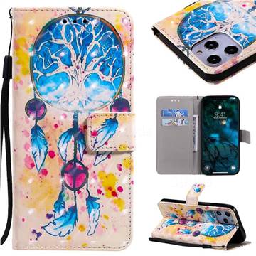 Blue Dream Catcher 3D Painted Leather Wallet Case for iPhone 12 Pro Max (6.7 inch)