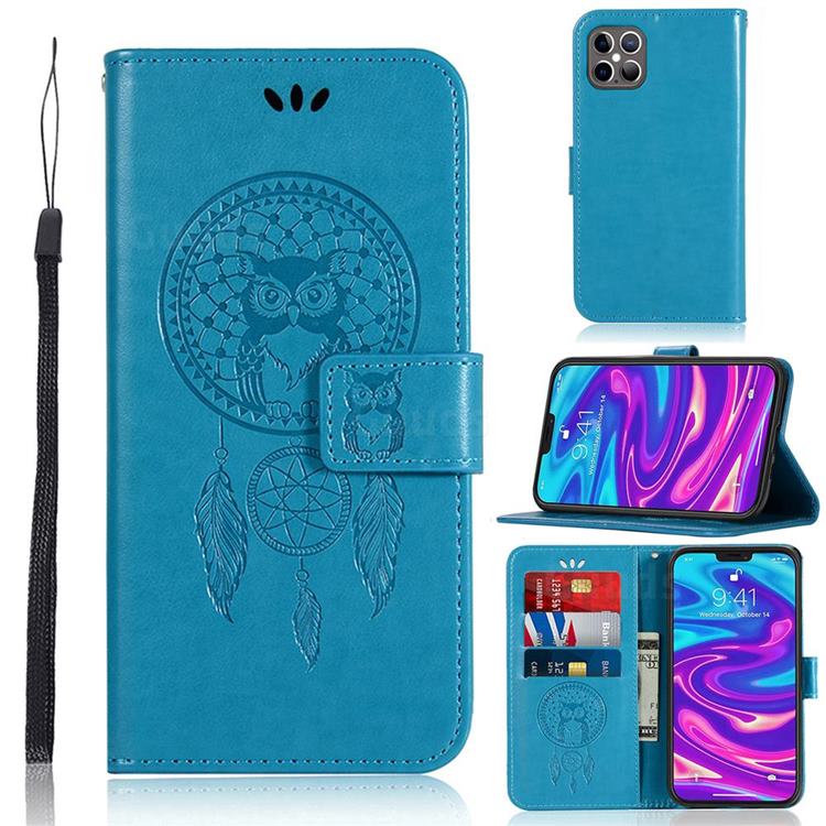 Intricate Embossing Owl Campanula Leather Wallet Case for iPhone 12 Pro Max (6.7 inch) - Blue