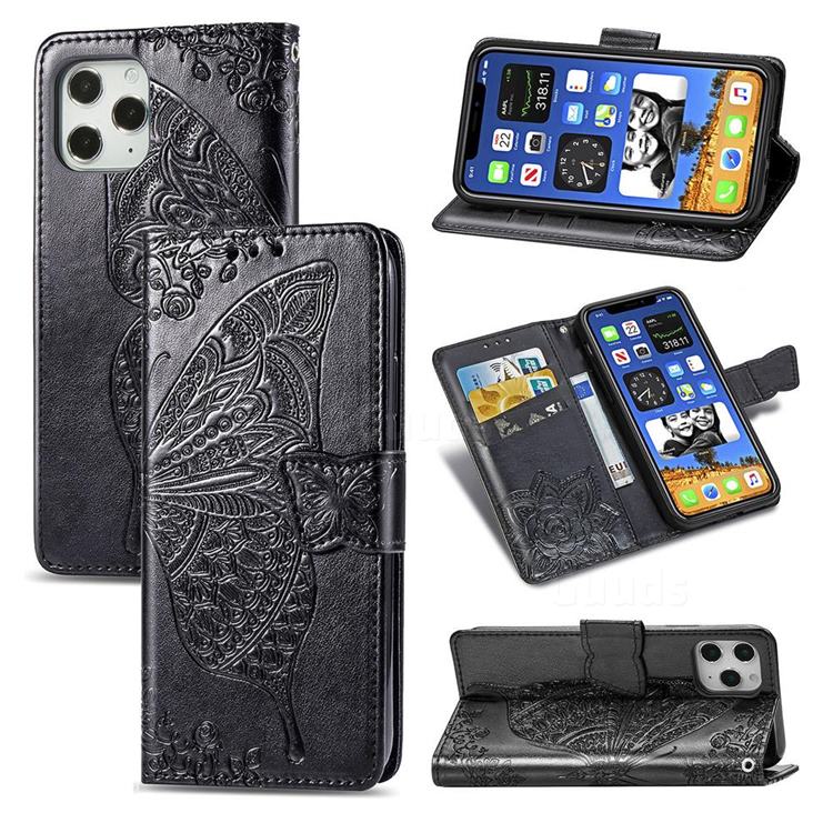 Embossing Mandala Flower Butterfly Leather Wallet Case for iPhone 12 Pro Max (6.7 inch) - Black