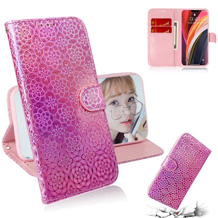 Laser Circle Shining Leather Wallet Phone Case for iPhone 12 Pro Max (6.7 inch) - Pink