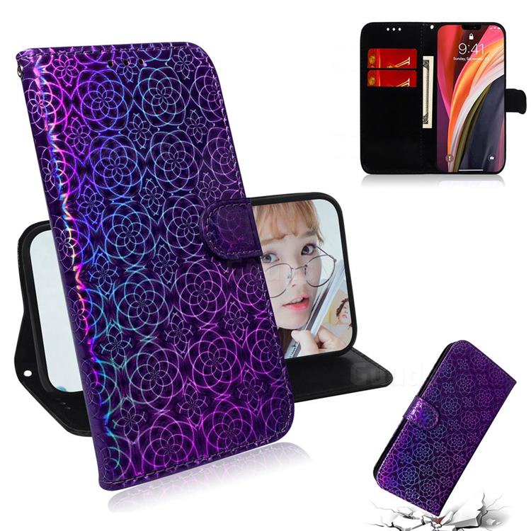 Laser Circle Shining Leather Wallet Phone Case for iPhone 12 Pro Max (6.7 inch) - Purple