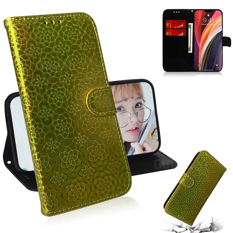 Laser Circle Shining Leather Wallet Phone Case for iPhone 12 Pro Max (6.7 inch) - Golden