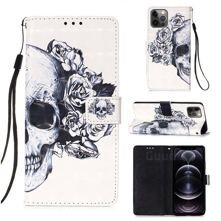 Skull Flower 3D Painted Leather Wallet Case for iPhone 12 Pro Max (6.7 inch)