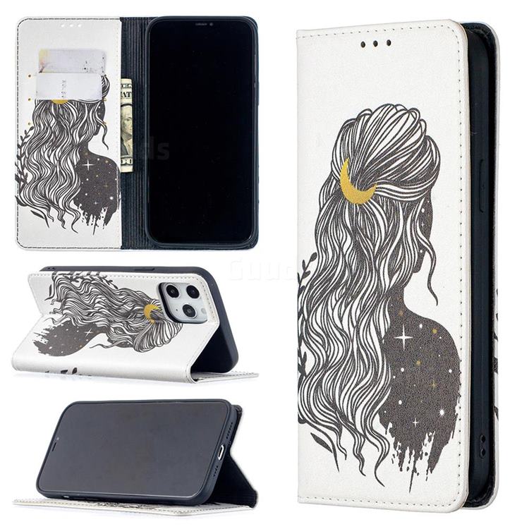 Girl with Long Hair Slim Magnetic Attraction Wallet Flip Cover for iPhone 12 Pro Max (6.7 inch)