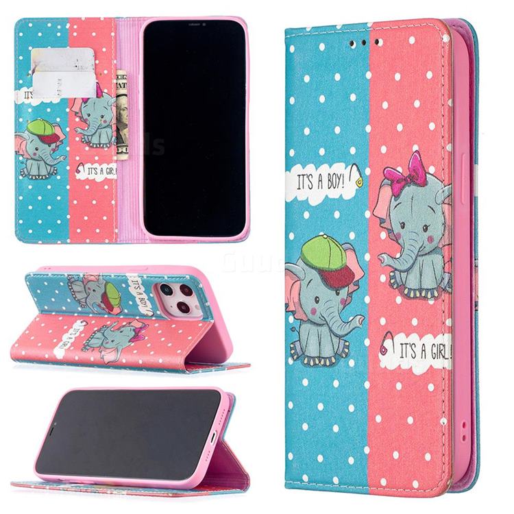 Elephant Boy and Girl Slim Magnetic Attraction Wallet Flip Cover for iPhone 12 Pro Max (6.7 inch)