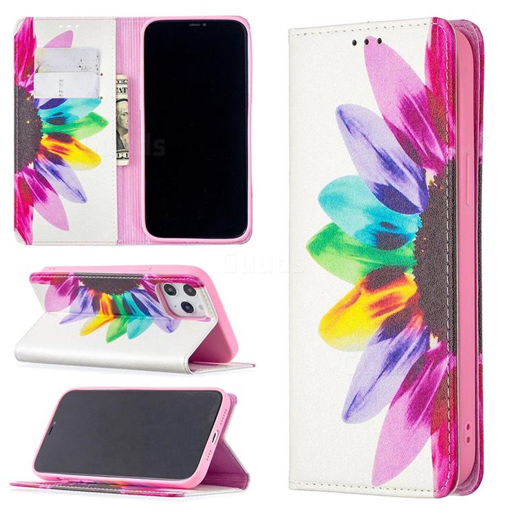 Sun Flower Slim Magnetic Attraction Wallet Flip Cover for iPhone 12 Pro Max (6.7 inch)