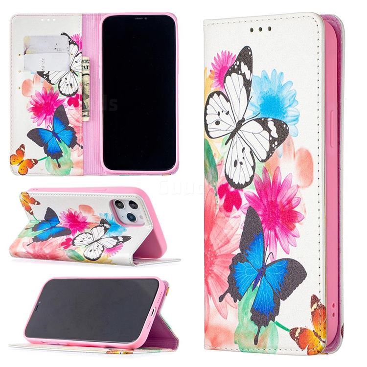 Flying Butterflies Slim Magnetic Attraction Wallet Flip Cover for iPhone 12 Pro Max (6.7 inch)