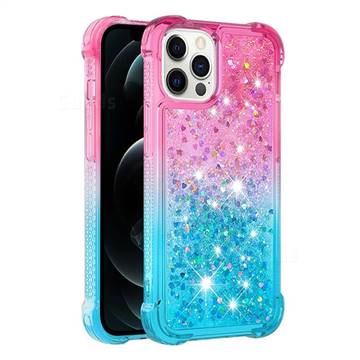 Rainbow Gradient Liquid Glitter Quicksand Sequins Phone Case for iPhone 12 Pro Max 6.7 inch Pink Blue