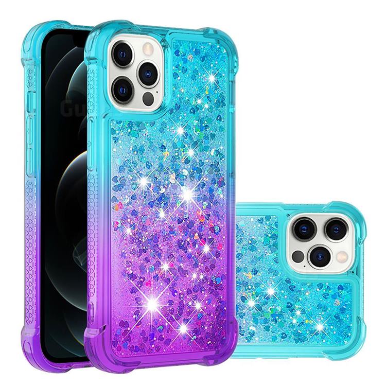 Rainbow Gradient Liquid Glitter Quicksand Sequins Phone Case for iPhone 12 Pro Max (6.7 inch) - Blue Purple