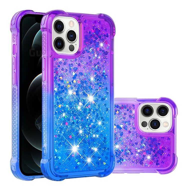 Rainbow Gradient Liquid Glitter Quicksand Sequins Phone Case for iPhone 12 Pro Max (6.7 inch) - Purple Blue
