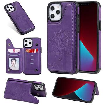 Luxury Tree and Cat Multifunction Magnetic Card Slots Stand Leather Phone Back Cover for iPhone 12 Pro Max (6.7 inch) - Purple