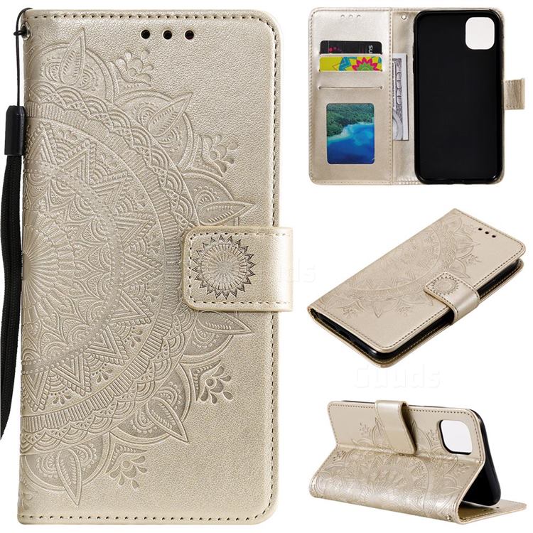 Intricate Embossing Datura Leather Wallet Case for iPhone 12 Pro Max (6.7 inch) - Golden