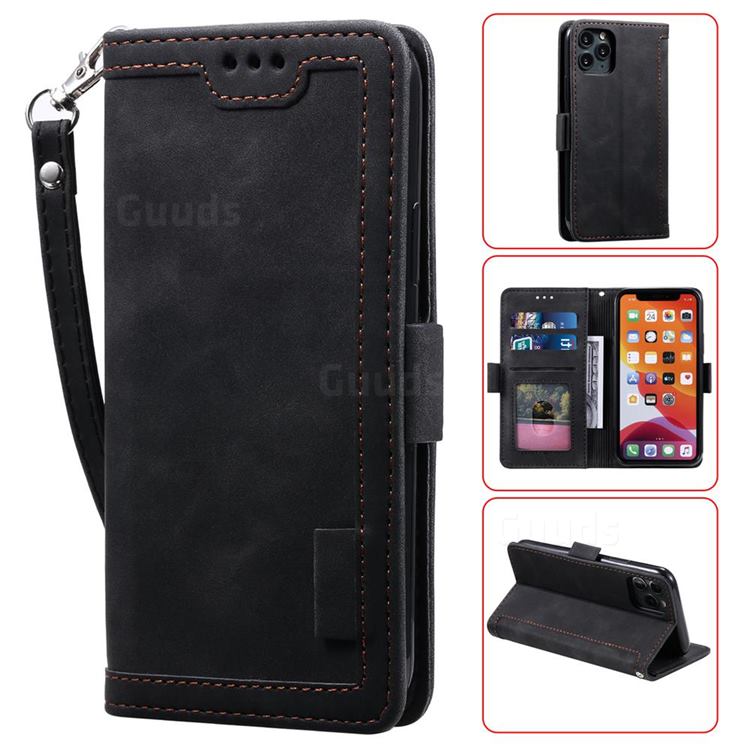 Luxury Retro Stitching Leather Wallet Phone Case for iPhone 12 Pro Max (6.7 inch) - Black