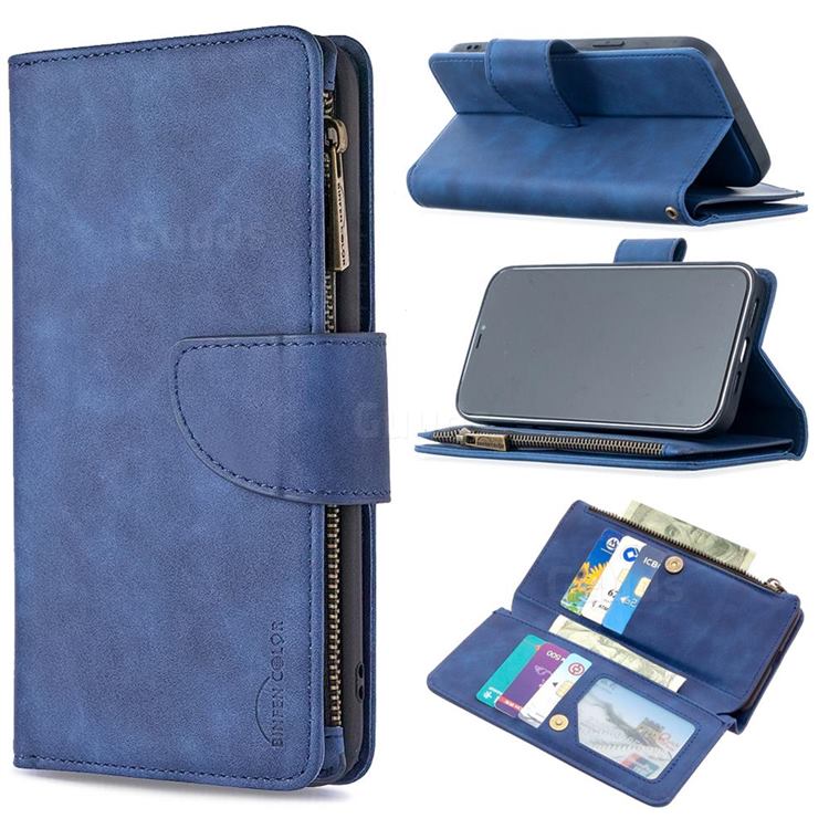Binfen Color BF02 Sensory Buckle Zipper Multifunction Leather Phone Wallet for iPhone 12 Pro Max (6.7 inch) - Blue