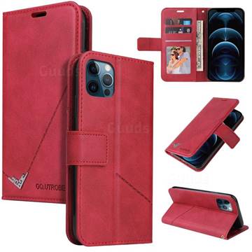 GQ.UTROBE Right Angle Silver Pendant Leather Wallet Phone Case for iPhone 12 Pro Max (6.7 inch) - Red