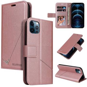 GQ.UTROBE Right Angle Silver Pendant Leather Wallet Phone Case for iPhone 12 Pro Max (6.7 inch) - Rose Gold