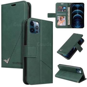 GQ.UTROBE Right Angle Silver Pendant Leather Wallet Phone Case for iPhone 12 Pro Max (6.7 inch) - Green
