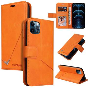 GQ.UTROBE Right Angle Silver Pendant Leather Wallet Phone Case for iPhone 12 Pro Max (6.7 inch) - Orange