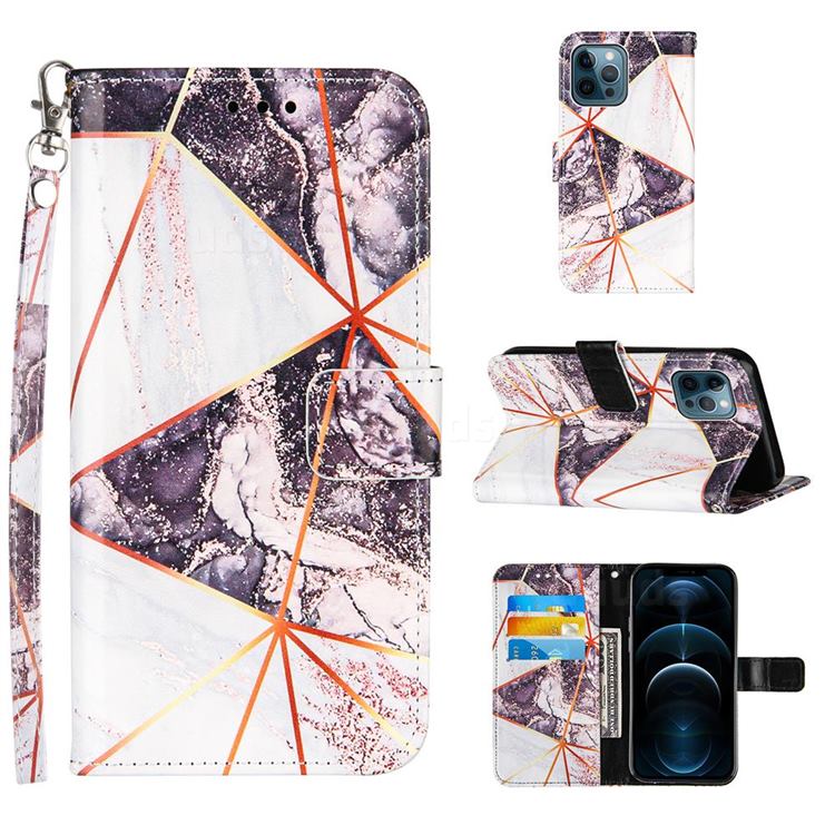 Black and White Stitching Color Marble Leather Wallet Case for iPhone 12 Pro Max (6.7 inch)