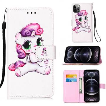 Playful Pony Matte Leather Wallet Phone Case for iPhone 12 Pro Max (6.7 inch)
