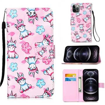 Unicorn and Flowers Matte Leather Wallet Phone Case for iPhone 12 Pro Max (6.7 inch)