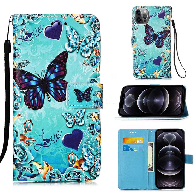 Love Butterfly Matte Leather Wallet Phone Case for iPhone 12 Pro Max (6.7 inch)