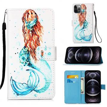 Mermaid Matte Leather Wallet Phone Case for iPhone 12 Pro Max (6.7 inch)