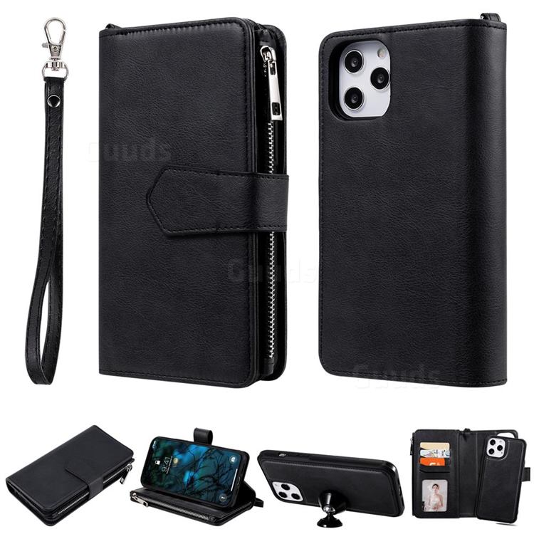 Retro Luxury Multifunction Zipper Leather Phone Wallet for iPhone 12 Pro Max (6.7 inch) - Black