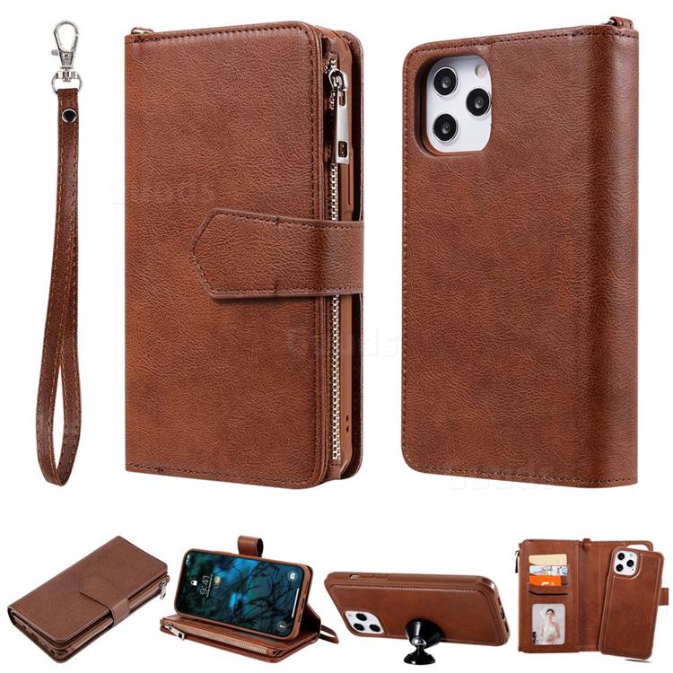 Retro Luxury Multifunction Zipper Leather Phone Wallet for iPhone 12 Pro Max (6.7 inch) - Brown