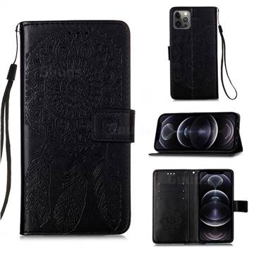 Embossing Dream Catcher Mandala Flower Leather Wallet Case for iPhone 12 Pro Max (6.7 inch) - Black