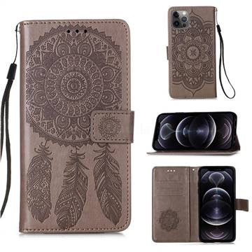Embossing Dream Catcher Mandala Flower Leather Wallet Case for iPhone 12 Pro Max (6.7 inch) - Gray