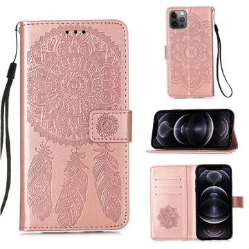 Embossing Dream Catcher Mandala Flower Leather Wallet Case for iPhone 12 Pro Max (6.7 inch) - Rose Gold