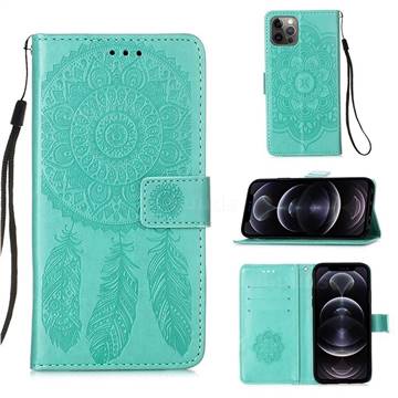 Embossing Dream Catcher Mandala Flower Leather Wallet Case for iPhone 12 Pro Max (6.7 inch) - Green
