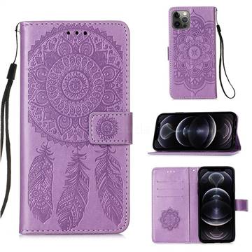 Embossing Dream Catcher Mandala Flower Leather Wallet Case for iPhone 12 Pro Max (6.7 inch) - Purple