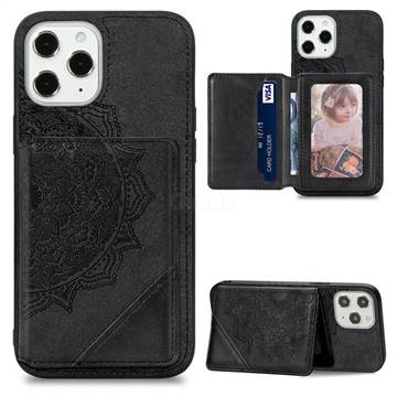 Mandala Flower Cloth Multifunction Stand Card Leather Phone Case for iPhone 12 Pro Max (6.7 inch) - Black