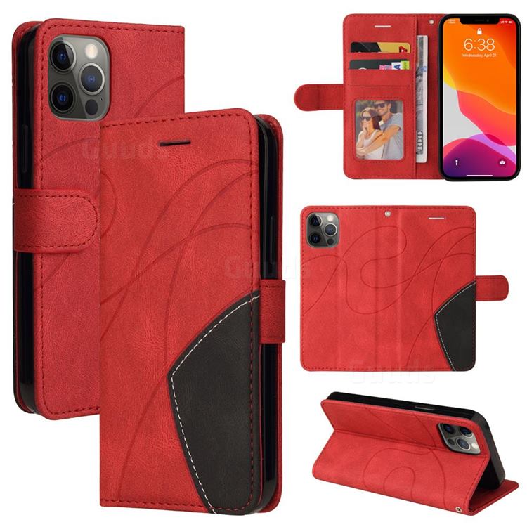 Luxury Two-color Stitching Leather Wallet Case Cover for iPhone 12 Pro Max (6.7 inch) - Red