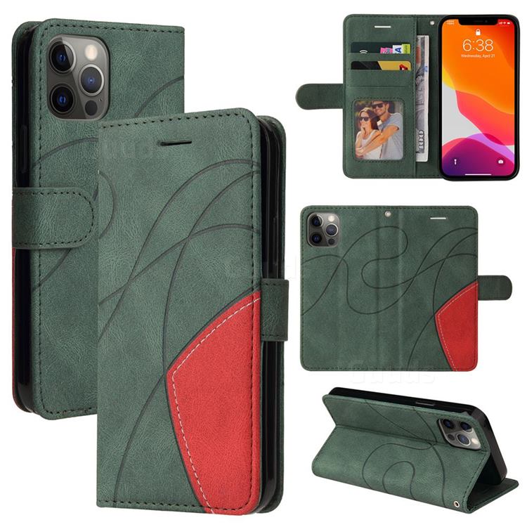 Luxury Two-color Stitching Leather Wallet Case Cover for iPhone 12 Pro Max (6.7 inch) - Green