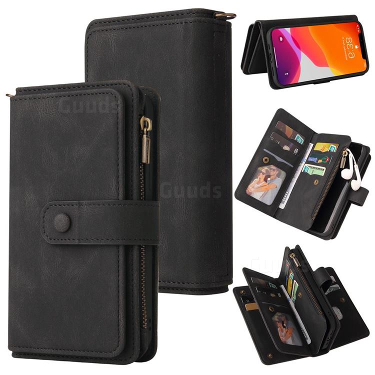 Luxury Multi-functional Zipper Wallet Leather Phone Case Cover for iPhone 12 Pro Max (6.7 inch) - Black