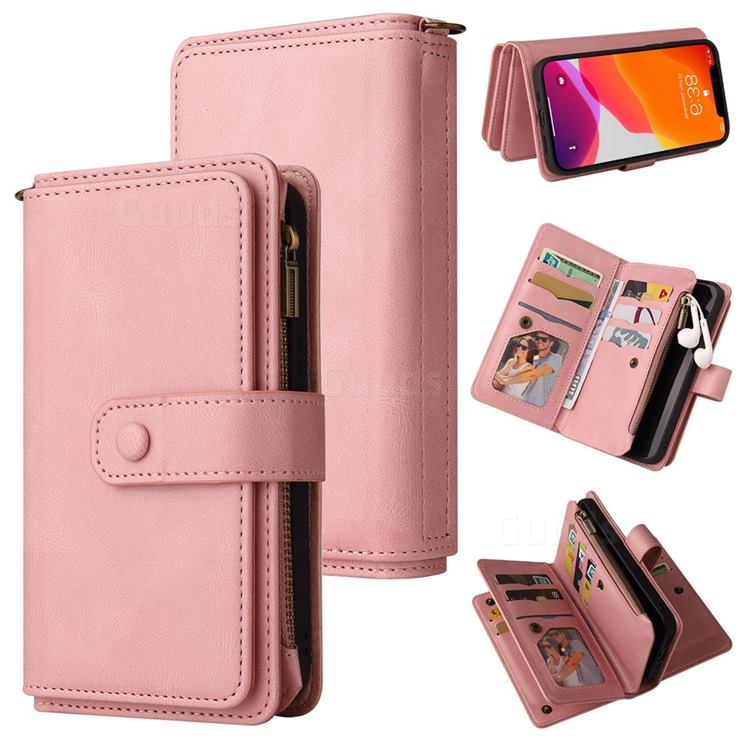 Luxury Multi-functional Zipper Wallet Leather Phone Case Cover for iPhone 12 Pro Max (6.7 inch) - Pink