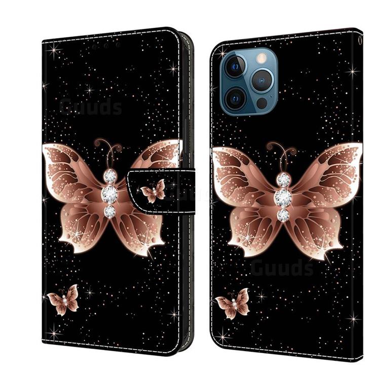 Black Diamond Butterfly Crystal PU Leather Protective Wallet Case Cover for iPhone 12 Pro Max (6.7 inch)