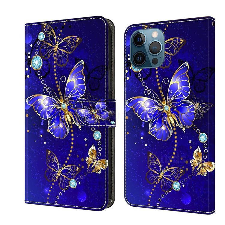 Blue Diamond Butterfly Crystal PU Leather Protective Wallet Case Cover for iPhone 12 Pro Max (6.7 inch)