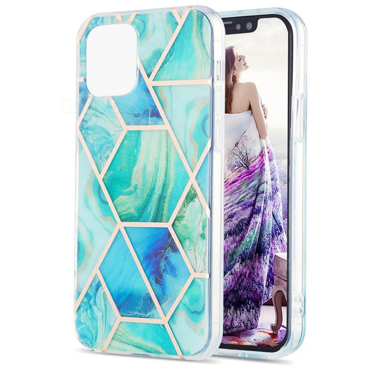 Green Glacier Marble Pattern Galvanized Electroplating Protective Case Cover for iPhone 13 (6.1 inch)
