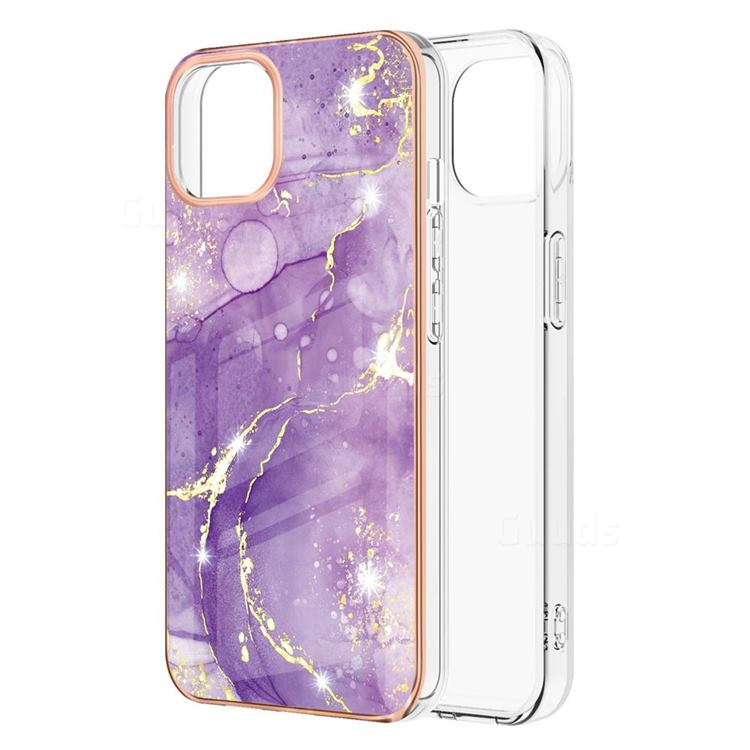 Fashion Purple Electroplated Gold Frame 2.0 Thickness Plating Marble IMD Soft Back Cover for iPhone 13 (6.1 inch)