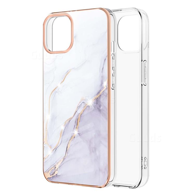 White Dreaming Electroplated Gold Frame 2.0 Thickness Plating Marble IMD Soft Back Cover for iPhone 13 (6.1 inch)
