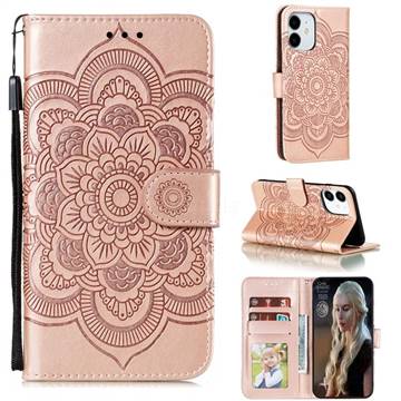 Intricate Embossing Datura Solar Leather Wallet Case for iPhone 13 (6.1 inch) - Rose Gold