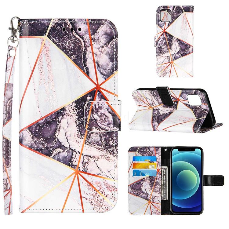 Black and White Stitching Color Marble Leather Wallet Case for iPhone 13 (6.1 inch)