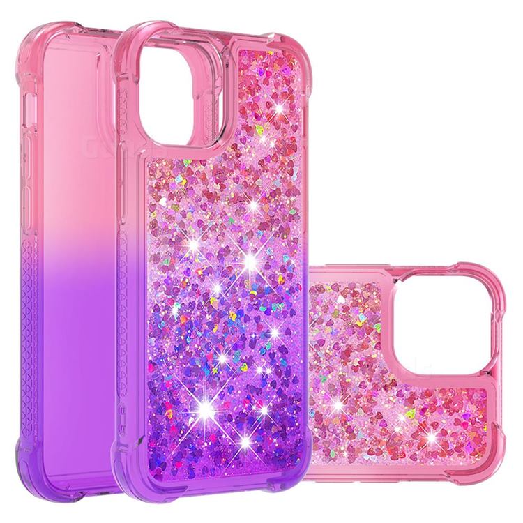 Rainbow Gradient Liquid Glitter Quicksand Sequins Phone Case for iPhone 13 (6.1 inch) - Pink Purple