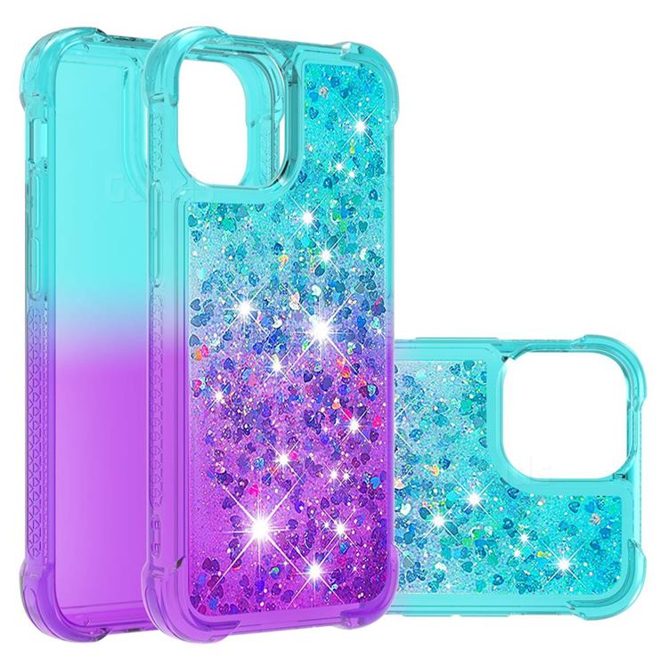 Rainbow Gradient Liquid Glitter Quicksand Sequins Phone Case for iPhone 13 (6.1 inch) - Blue Purple